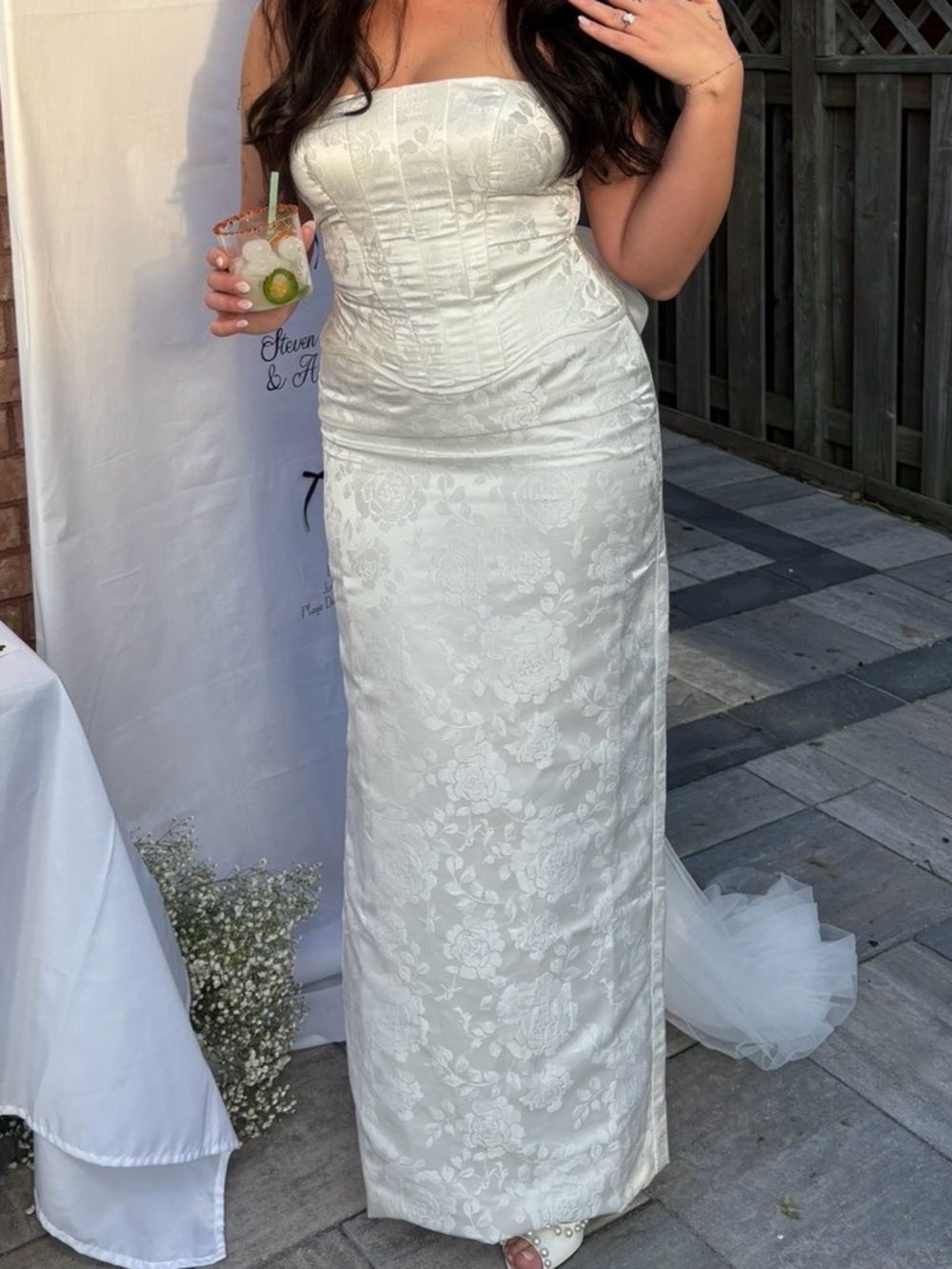 Lulu's Ivory Strapless Floral Jacquard Wedding Dress